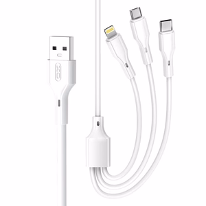 XO kabelis NB230 3-in-1 USB - Lightning + USB-C + microUSB 1,0m 2,4A, balts