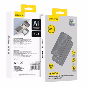 Blavec Portatīvais lādētājs 10000mAh BJ-04 Plāns 13,5mm - Type C - 22,5W magnētiskā Magsafe 3 in 1 (PBBJ04-MC10G) pelēka stikls