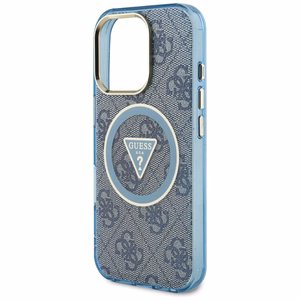 Guess IML Metal Glitter 4G Circle Triangle magnētiskais viedtālruņa apvalks iPhone 16 Pro Max - zils