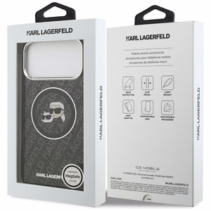Viedtālruņa apvalks Karl Lagerfeld IML Glitter Karl&Choupette Heads Logo MagSafe iPhone 17 Pro Max - melns