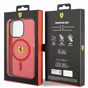 Ferrari FEHMP14XURKR iPhone 14 Pro Max 6.7" sarkans cietais viedtālruņa apvalks daļēji caurspīdīgs magnētiskais (MagSafe)