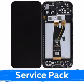 LCD displejs saderīgs ar Samsung A145F A14 4G (non-EU) melns ar rāmi (Service Pack)