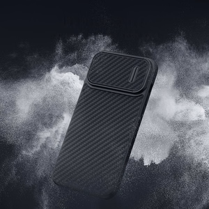 Nillkin Synthetic Fiber S viedtālruņa apvalks iPhone 14 Pro Max ar kameras vāciņu, melns