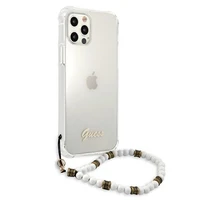 Guess GUHCP12LKPSWH iPhone 12 Pro Max 6,7 caurspīdīgs ciets vāciņš balta pērļu kolekcija