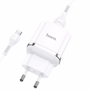 Tālruņa lādētājs Hoco USB A QC3.0 3A 18W + kabelis USB A uz Micro USB N3 balts
