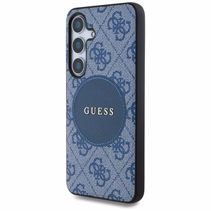Viedtālruņa apvalks Guess 4G Round Patch Classic Logo MagSafe Samsung Galaxy S25 Plus zils
