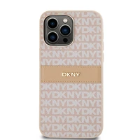 DKNY Ādas mono svītra un metāla logotips viedtālruņa apvalks iPhone 14 Pro Max - rozā