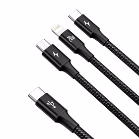 Baseus kabelis 3in1 Rapid PD USB-C - micro USB + Lightning + USB-C 1,5m melns 20W