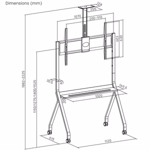 Maclean TV stand / cart, camera shelf, on casters, 55-100", max load 120kg/10kg shelf, max. VESA 900x600, melns, MC-114 B