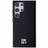 DKNY Ādas raksta metāla logotips Magnētiskais viedtālruņa apvalks Samsung Galaxy S24 Ultra - melns