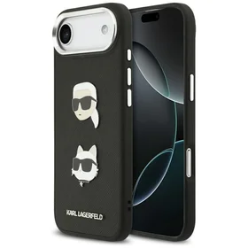 KARL LAGERFELD viedtālruņa apvalks IPHONE 17 Air, ar magnētisko MagSafe, (KLHCP17MPSFDHPOK, FW Grained PU W/ K&C Heads Pins & Logo) melns