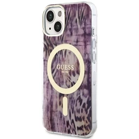 Guess Leopard Magnētiskais viedtālruņa apvalks iPhone 14 - rozā