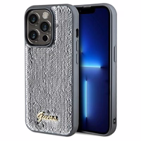 Guess Sequin Script Metal viedtālruņa apvalks iPhone 14 Pro Max – sudraba