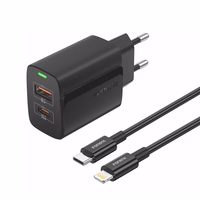 FONENG tīkla lādētājs EU66 PD 20W 1xUSB-C + 1xUSB QC3.0 + kabelis USB-C - Lightning melns