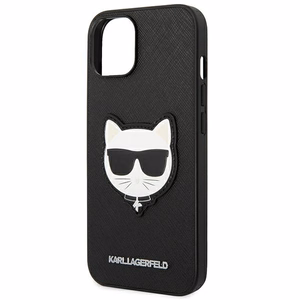 Karl Lagerfeld Saffiano Choupette Head Patch viedtālruņa apvalks iPhone 14 Plus - melns