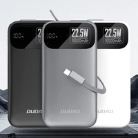 Dudao K31 10000mAh 22.5W PD Portatīvais lādētājs ar iebūvētu kabeli - pelēks