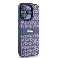 DKNY Ādas mono svītra un metāla logotips viedtālruņa apvalks iPhone 15 Pro - zils