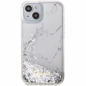 Guess Liquid Glitter Marble viedtālruņa apvalks iPhone 14 - balts