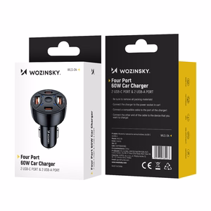 Wozinsky WLS-04 60W automašīnas lādētājs, 2xUSB-C un 2xUSB-A, melns