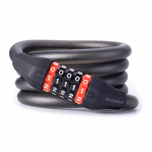 Rockbros RKS507 velosipēda slēdzene ar 5 ciparu kodu, tērauda trosi, 180 cm - melna