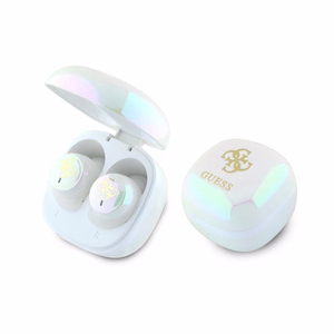 Guess Bluetooth austiņas GUTWSJ144ESH TWS + dokstacija baltas/baltas varavīksnes 4G drukāts logotips
