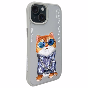 Nimmy Glasses Cool Cat iPhone 15 apvalks - pelēks
