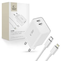 Tech-Protect C35W 2x USB-C PD 35W sienas lādētājs ar USB-C / Lightning kabeli - balts