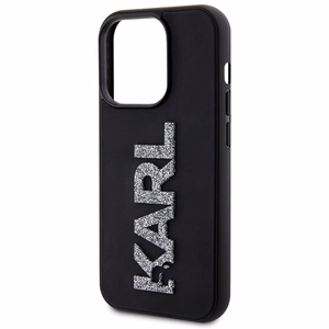 Karl Lagerfeld 3D gumijas spīdīgs logotips viedtālruņa apvalks iPhone 15 Pro - melns