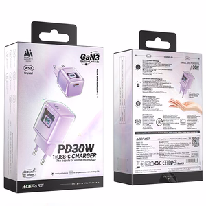 Acefast A53 PD 30W GaN USB-C lādētājs ar ekrānu - violets