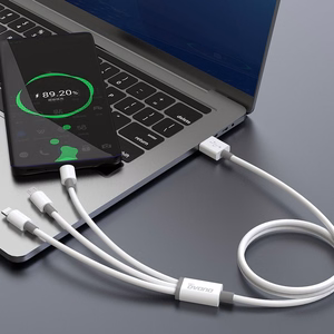 Dudao L8s-3in1 USB-A–USB-C / Micro-USB / Lightning kabelis, 100 W, 1,2 m, balts
