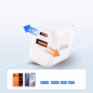 Tech-Protect NCA45W-GAN 2 portu 45 W sienas lādētājs ar USB-C kabeli - balts