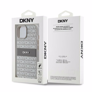DKNY Ādas mono svītra un metāla logotips viedtālruņa apvalks iPhone 15 Plus / 14 Plus - bēšs
