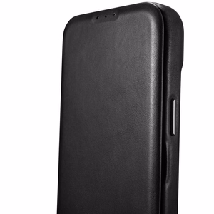 iCarer CE Oil Wax Premium ādas folio viedtālruņa apvalks iPhone 14 Plus Magnētiskais atveramais apvalks ar MagSafe Melns (AKI14220707-BK)