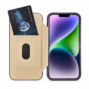 iCarer CE Premium ādas folio viedtālruņa apvalks iPhone 14 Plus magnētiskais atveramais ādas folio apvalks MagSafe tumši violeta
