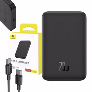 Magnētiskā mini zibspuldze Baseus 5000mAh, USB-C 20W (melna)