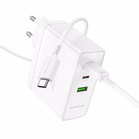 Borofone sienas lādētājs BN11 Imperial - USB + 2xType C - QC 3.0 PD 100W ar Type C uz Type C kabeli balts