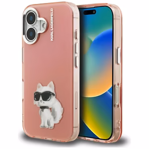 Karl Lagerfeld IML Aquarelle Choupette & Logo iPhone 16 macins - roza