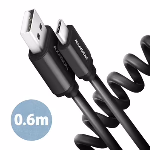 Axagon USB-C uz USB2.0 kabelis 0.6m savīts melns BUCM-AM10TB