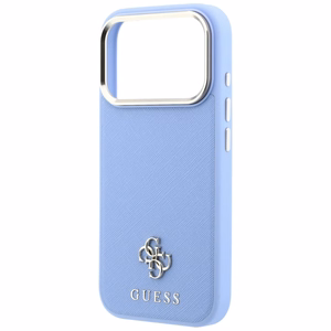 Guess Saffiano Small 4G & Classic Logo vāciņš modelim iPhone 18 Pro / 17 Pro, saderīgs ar MagSafe – gaiši zils