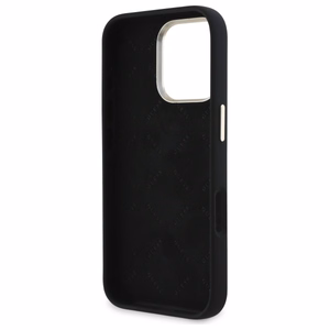 Guess silikona vāciņš ar metāla logotipu un metāla rāmi iPhone 16 Pro Max - melns