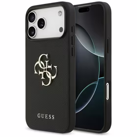 Guess Graudains Liels 4G un Klasiskais Logotips viedtālruņa apvalks iPhone 17 Pro Max - melns