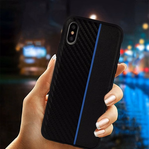MOTO CARBON Case for Samsung Galaxy A6 Plus 2018 Black with blue stripe