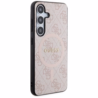 Guess 4G Collection Ādas Metāla Logotips Magnētiskais viedtālruņa apvalks Samsung Galaxy S24 - rozā