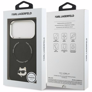 Karl Lagerfeld Choupette Pin Magnētiskais viedtālruņa apvalks iPhone 17 Pro - melns