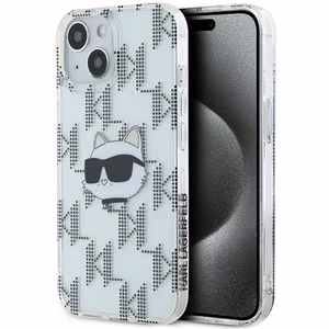 Karl Lagerfeld IML Choupette galvas un monogrammas apvalks iPhone 15 / 14 / 13 - caurspīdīgs
