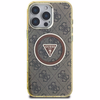 Guess IML Metal Glitter 4G Circle Triangle magnētiskais viedtālruņa apvalks iPhone 16 Pro - brūns