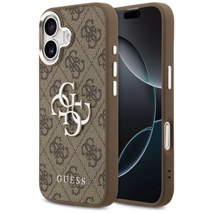 Guess 4G Big 4G Classic Logo viedtālruņa apvalks, paredzēts iPhone 17 – brūnā un sudraba krāsā