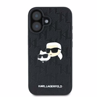 Karl Lagerfeld Monogram Karl & Choupette Head Pin viedtālruņa apvalks iPhone 16 Plus - melns
