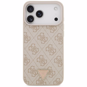 Guess Leather 4G Triangle Strass MagSafe maciņš modelim iPhone 17 Pro Max / 18 Pro Max – rozā