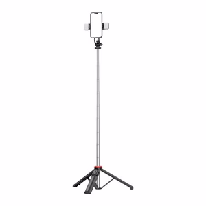 Selfiju nūja WC13YDS teleskopisks statīvs 1.3m ar dubultu lampu un telefona turētāju - melna